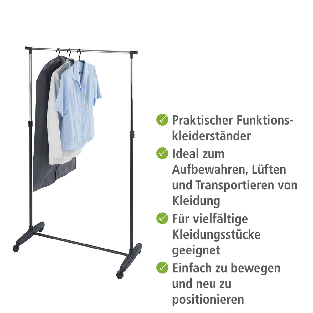 Portant vêtement sur roulette, hauteur ajustable, Mikey, 90x103-170x38 cm  réglable en hauteur, 4 roulettes