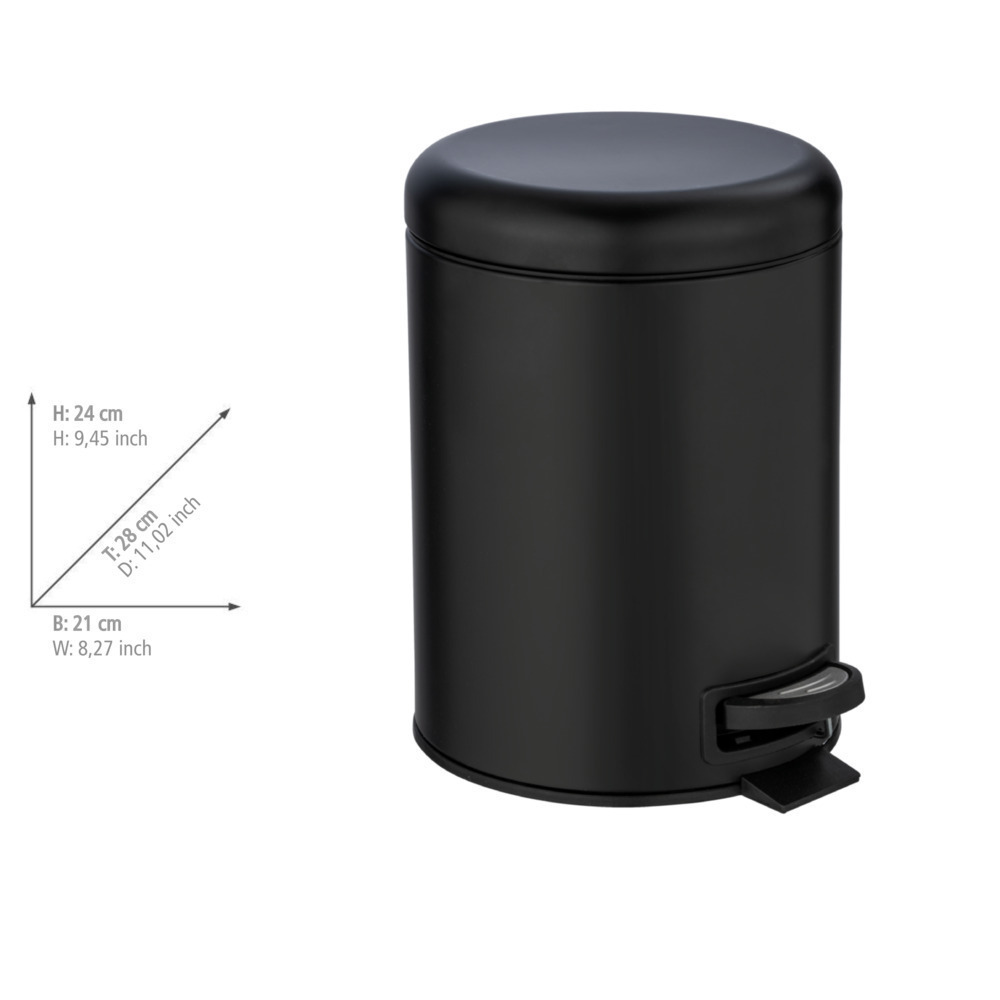 Poubelle à pédale Leman, 5L, petite poubelle salle de bain, acier noir  avec insert amovible