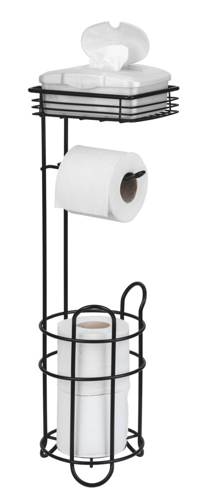 Support de papier toilette avec tablette et porte-rouleau de rechange en noir  avec tablette