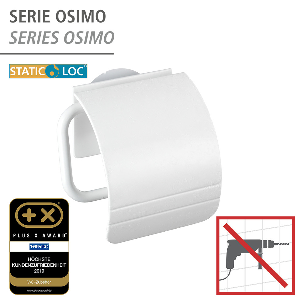 Static-Loc® dérouleur de papier hygiénique avec couvercle Osimo blanc  fixer sans percer