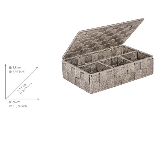 Organiseur de salle de bains Adria petit avec couvercle taupe  4 compartiments