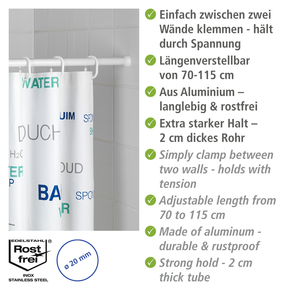 Barre de douche télescopique blanche  aluminium, Ø 2 cm