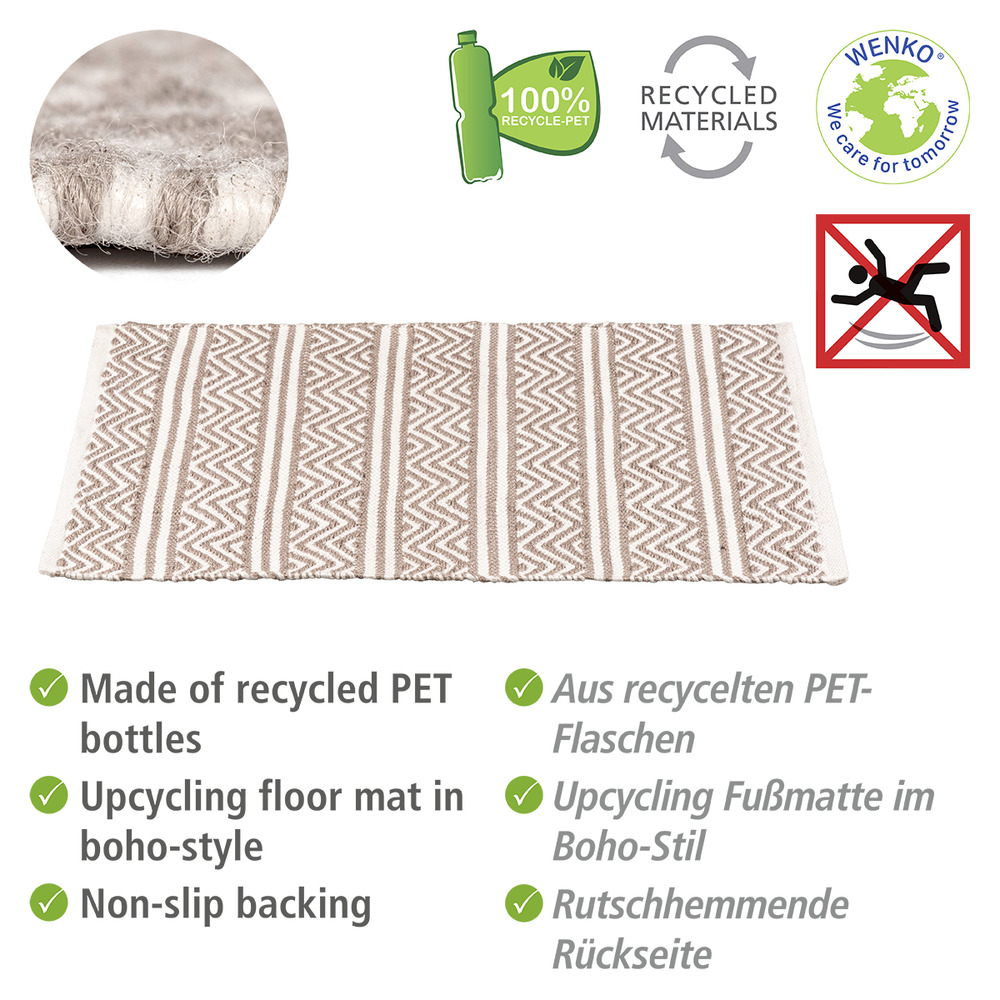 Tapis de bain, matière recyclée, 50x80 cm, Shaki  fabriqué à partir de 18 bouteilles recyclées, 50x80 cm