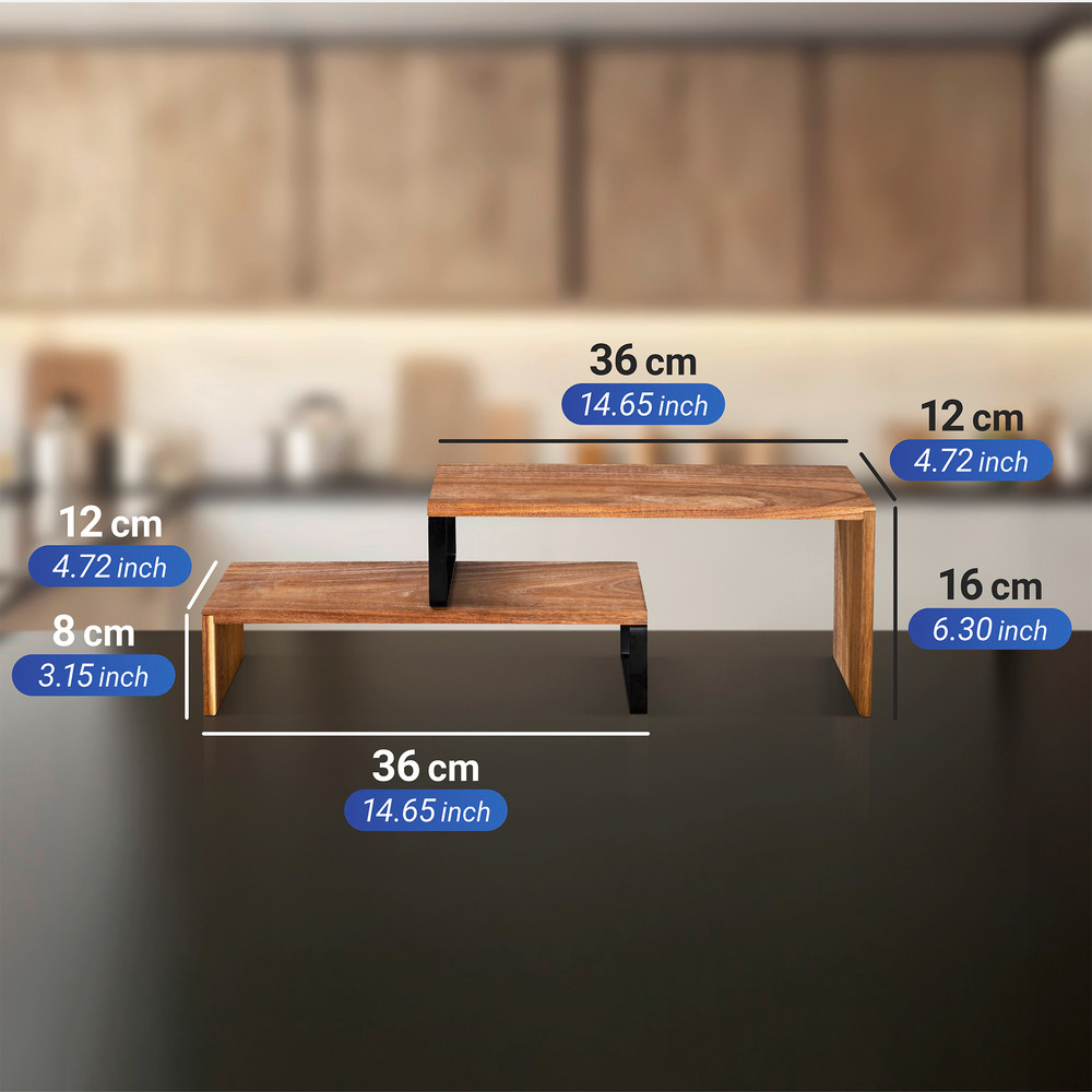 Etagères de cuisine Vali Noir/Naturel  en bois d'acacia certifié FSC®