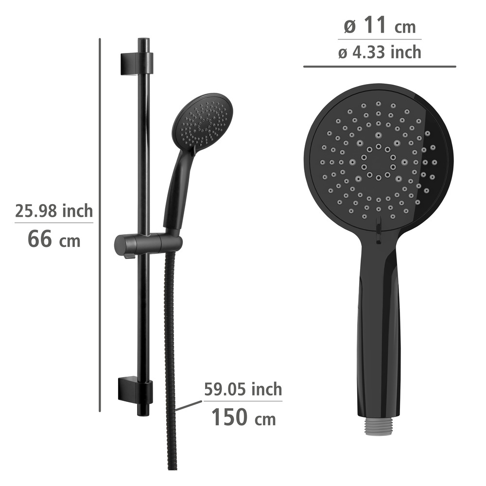 Set de douche inox Young 66cm, noir  Longueur barre : 66 cm