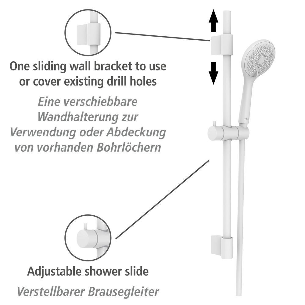 Set de douche Watersaving Blanc  Longueur de la barre : 70 cm