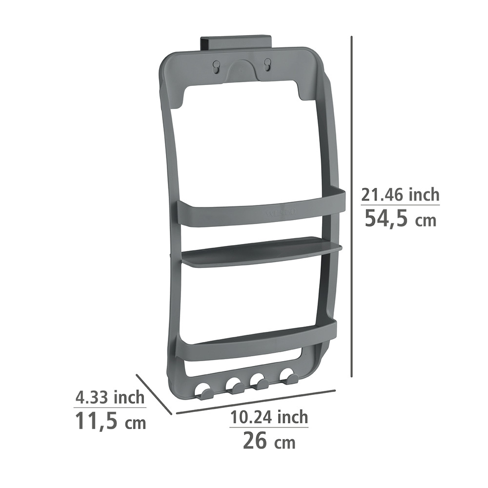 Etagère de douche à suspendre à la paroi de douche ou à fixer au mur, fixation inclus, en plastique résistant, anthracite  Serviteur de douche à suspendre à la paroi de douche