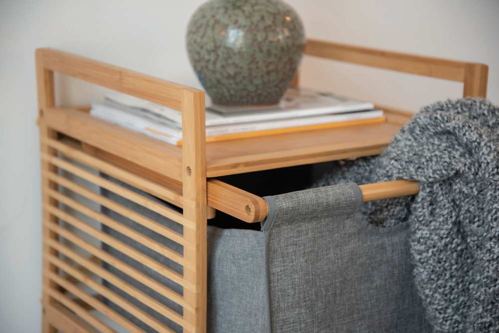 Table de nuit bois, bout de canapé bois, avec tiroir en tissu, Bois Bambou, Bahari,   en bambou