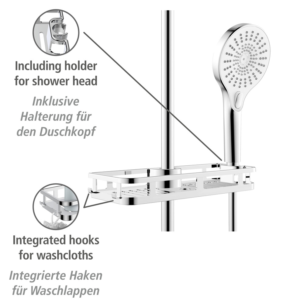 Tablette de douche Libertà Chrome  avec crochet et support de pommeau de douche