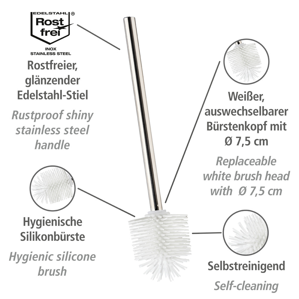 Brosse WC de rechange silicone avec manche acier inox  Brosse à toilettes de rechange, avec effet antiadhésif