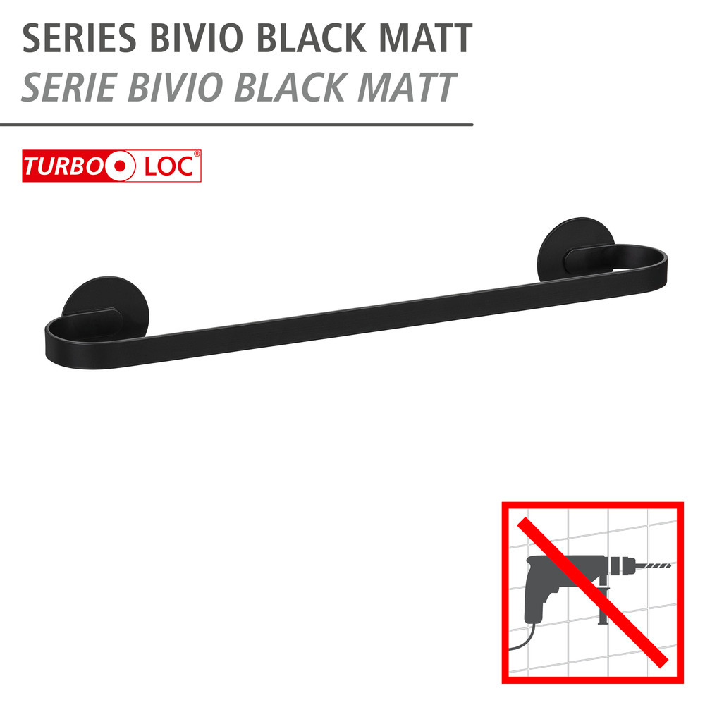 Turbo-Loc® Barre à linge de bain Uno Bivio Black mat, 40 cm  en aluminium