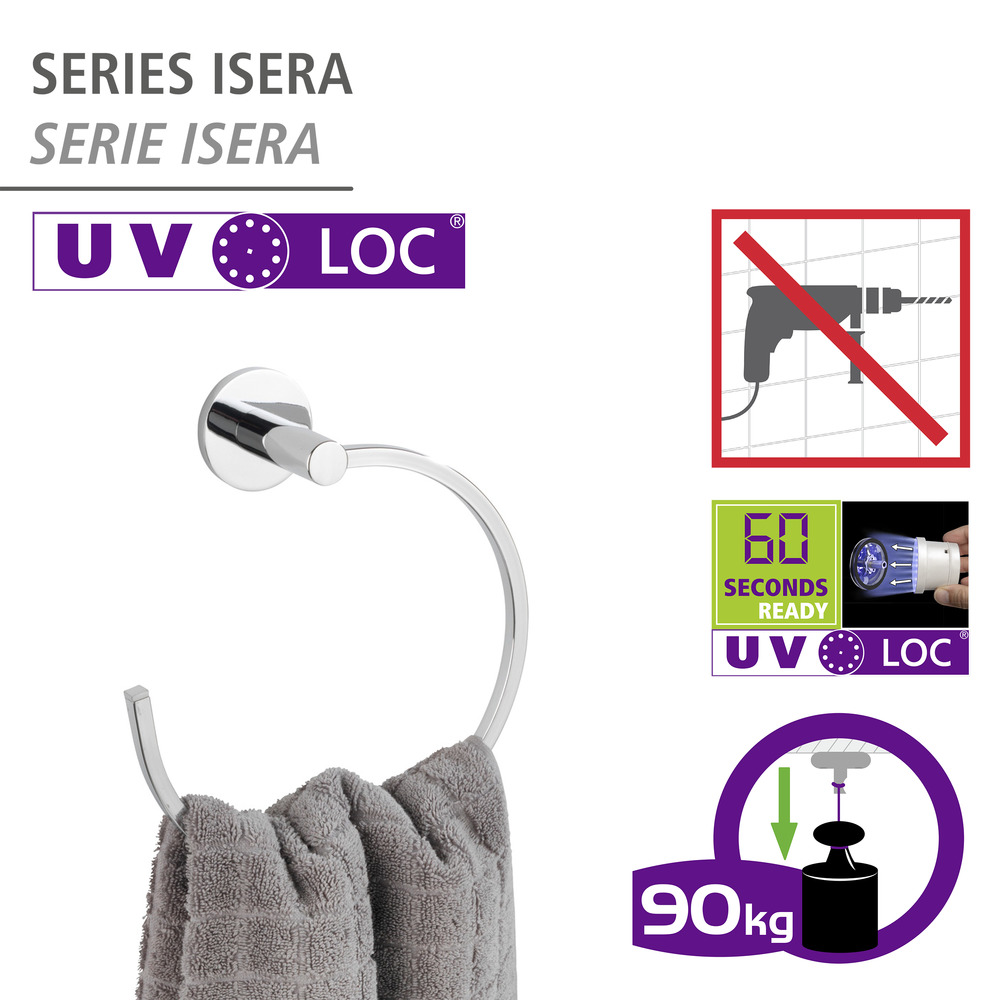 UV-Loc® Anneau porte serviette Isera  Fixation sans percer grâce à un système adhésif innovant