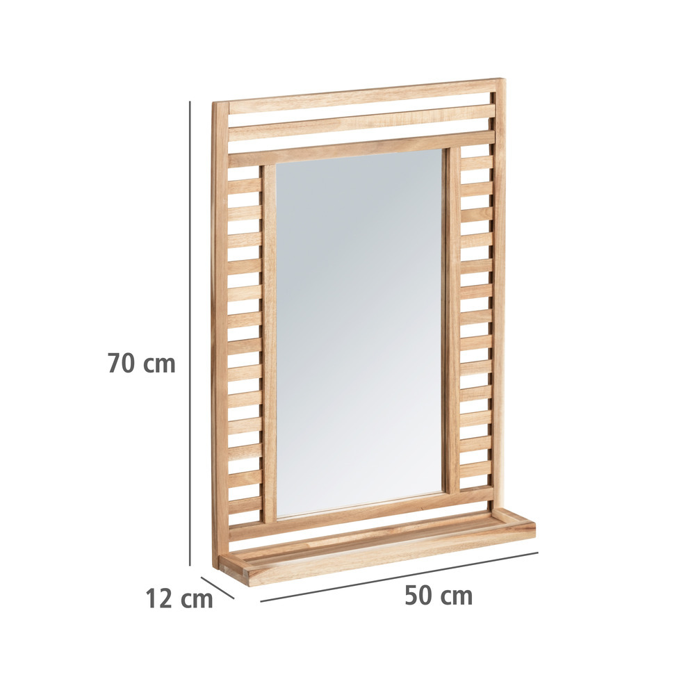 Miroir rectangulaire bois, miroir mural, avec étagère, Acina, Bois FSC, 50x70x12 cm  Miroir mural, miroir décoratif, certifié FSC®.