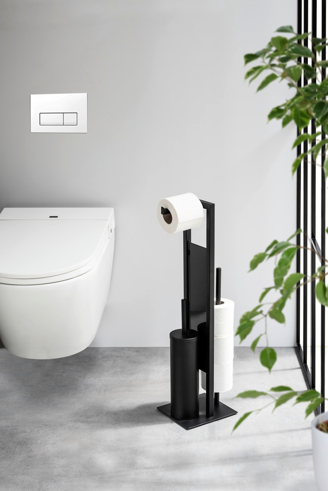 Combiné WC Rivalta noir  Avec distributeur de papier toilette et support pour rouleaux de rechange