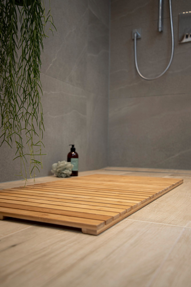 Caillebotis douche bois, tapis bambou salle de bain, usage intérieur et extérieur, 50x50 cm  tapis salle de bain bambou