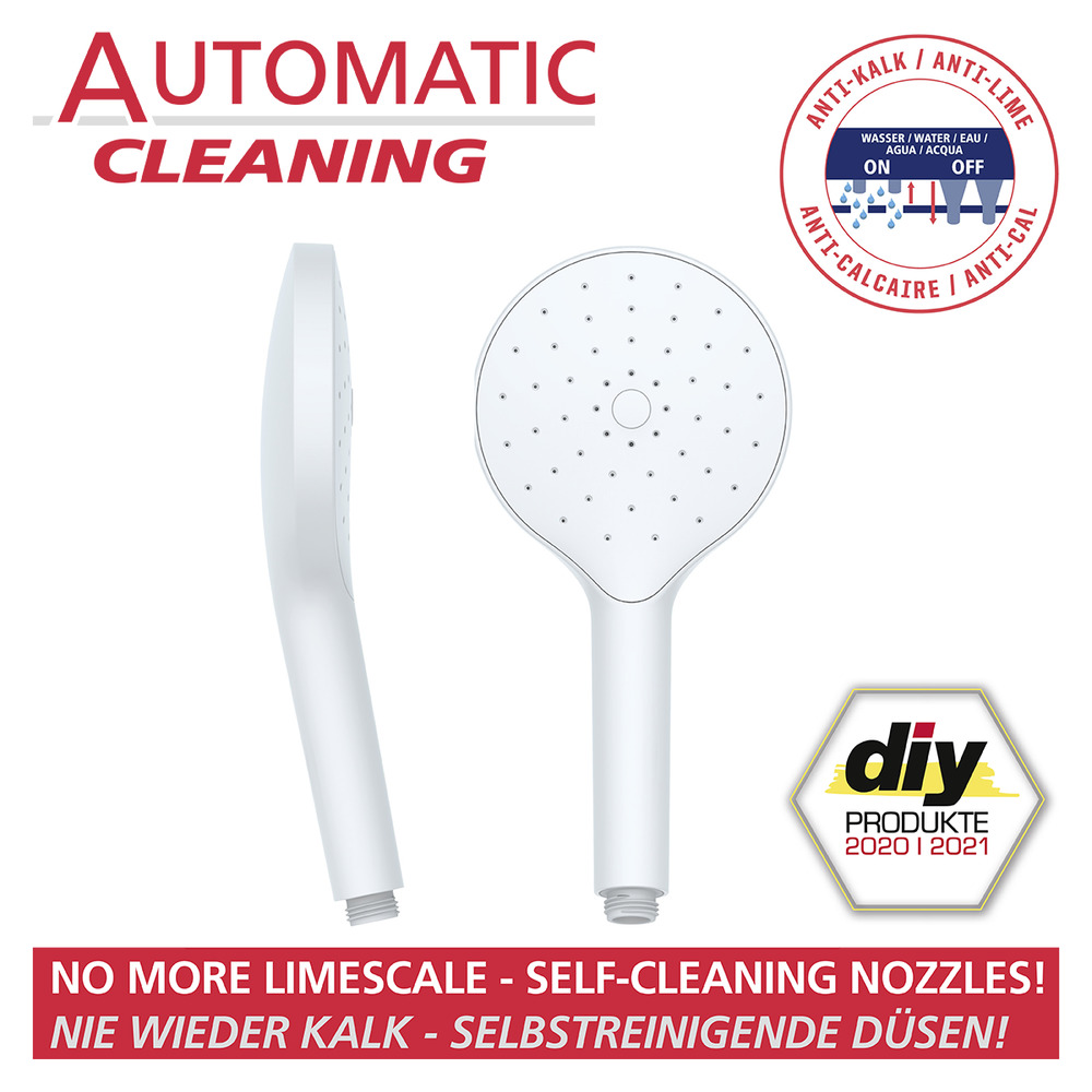 Pomme de douche Automatic Cleaning blanc  avec fonction de nettoyage automatique