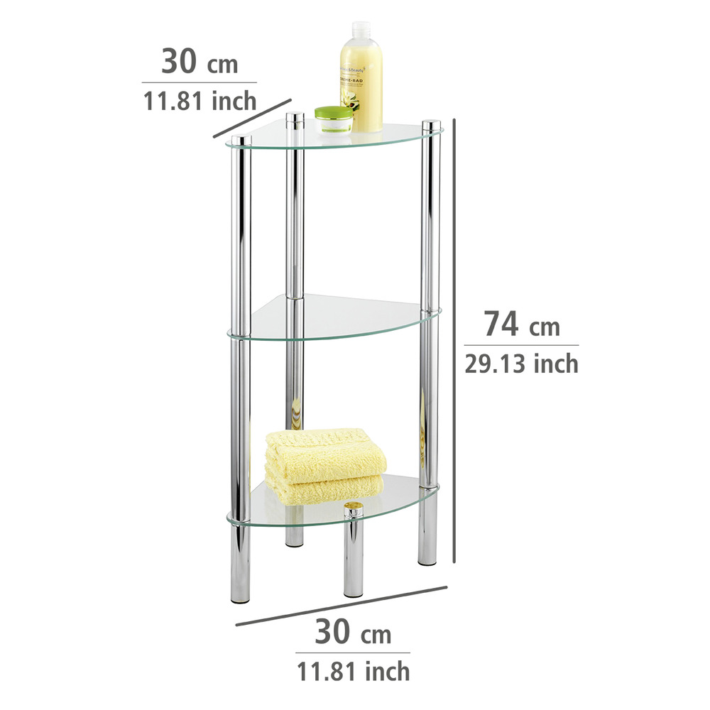 Étagère d'angle exclusive Yago pour la maison et la salle de bain  3 tablettes en verre