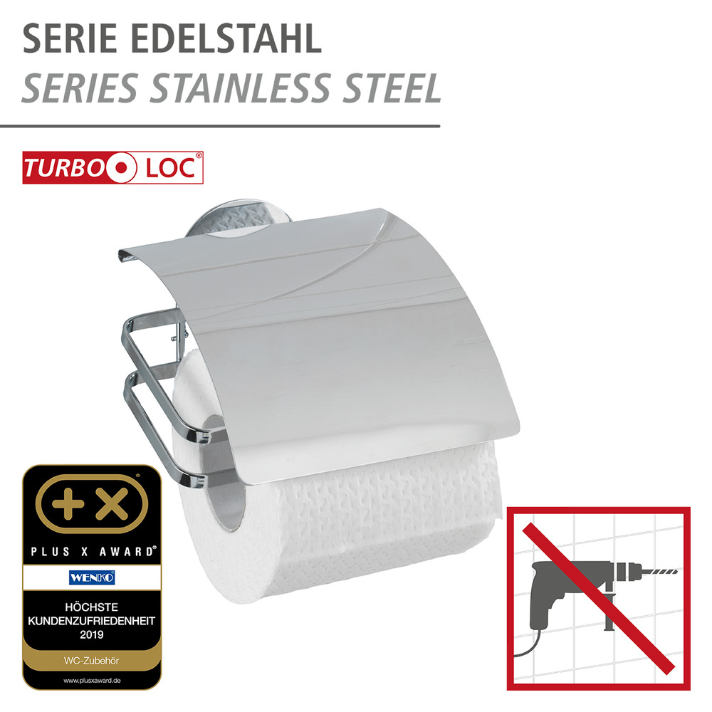 Turbo-Loc® dérouleur papier WC avec couvercle Cover  acier inox, fixer sans percer