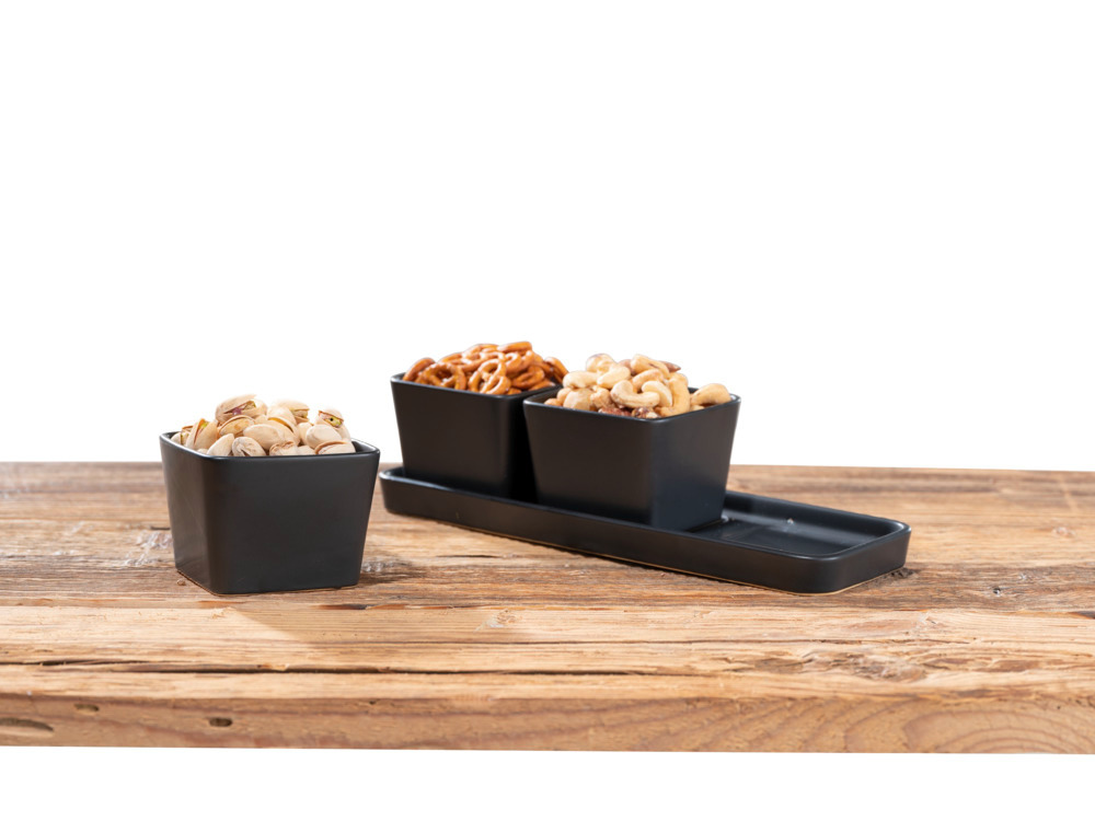 Set apéritif avec plateau et 3 coupelles Snack & Dip  Plateau avec 3 x 300ml