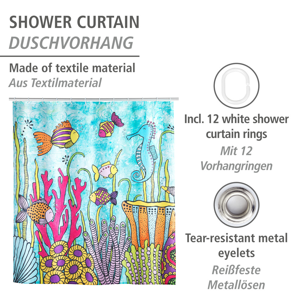 Rideau de douche Ocean Life  Polyester, 180 x 200 cm, lavable