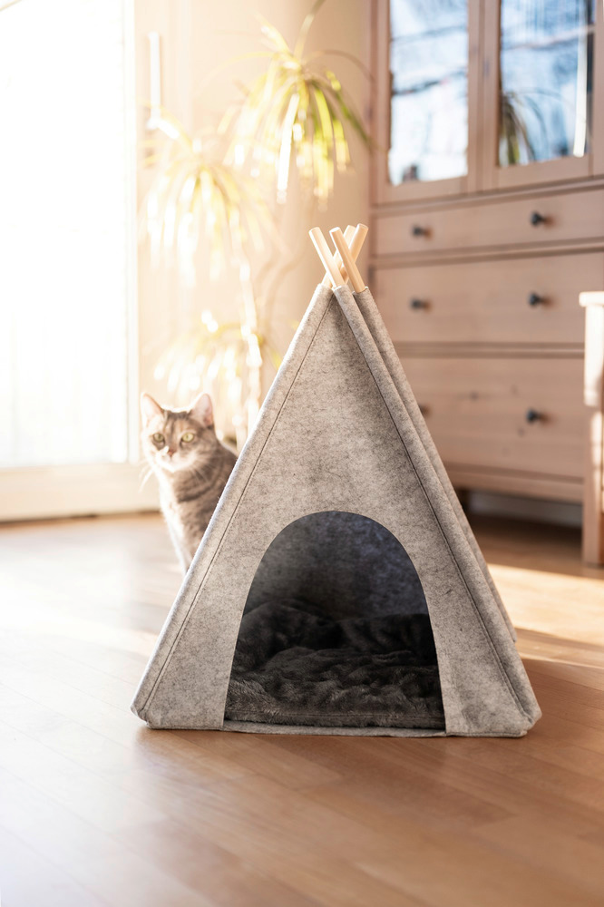 Tipi en feutre pour animaux Gris clair  45 x 45 x 60 cm