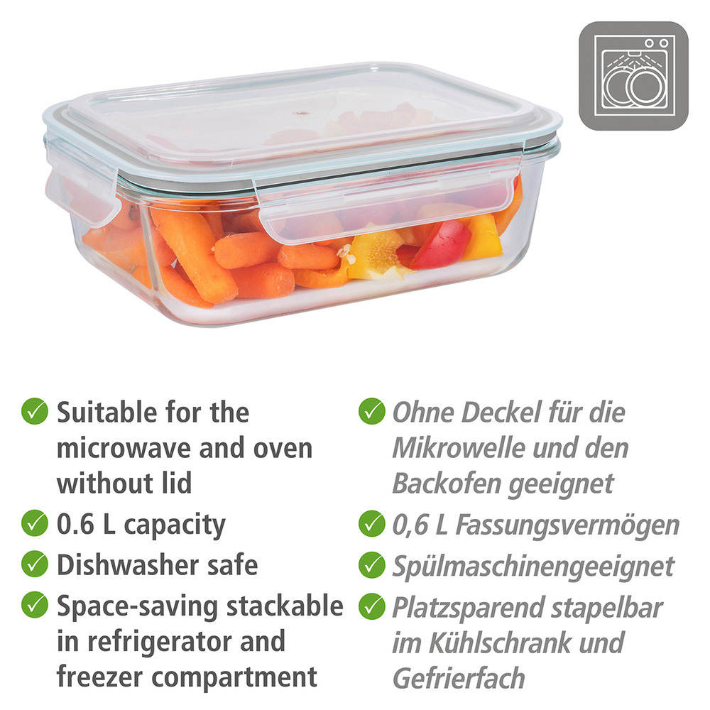 Boîte de rangement cuisine en verre Pacu 0,6 litres  idéal pour la préparation, la conservation et la congélation d'aliments