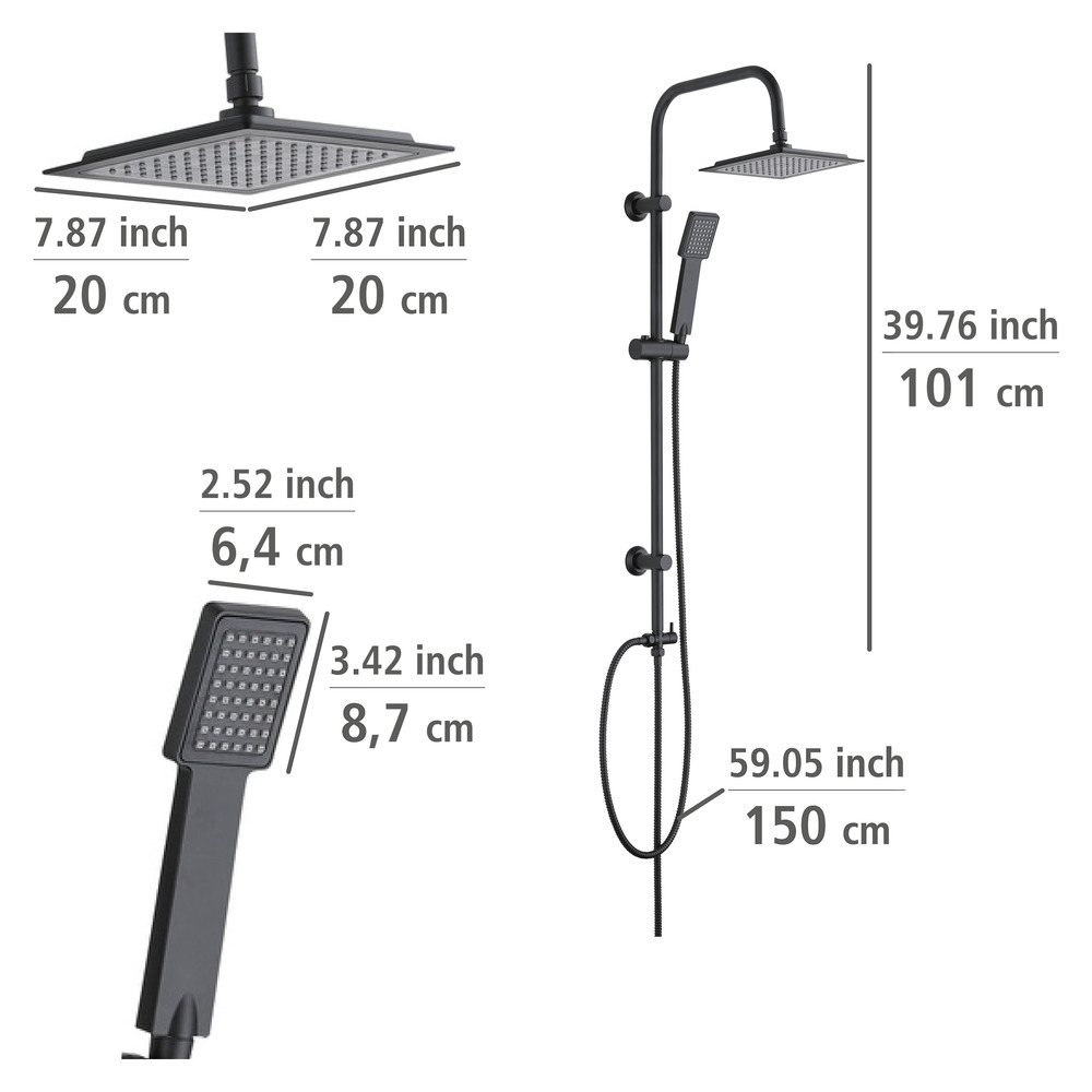 Système de douche Cuadro Noir  avec douche effet pluie et douchette à main