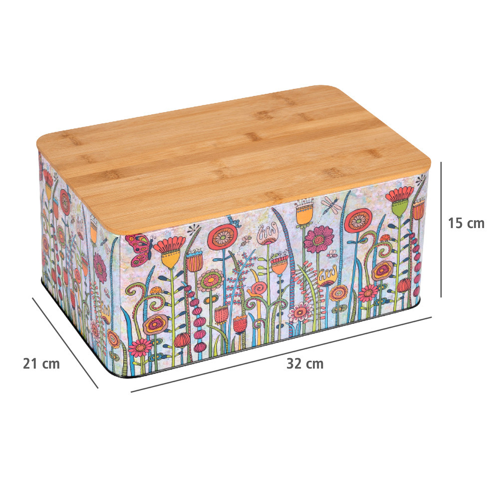 Lot de 4 rangements cuisine Garden, boite à pain et 3 boites de conservation avec couvercle en bambou,  Fibre de bambou, Multicolore