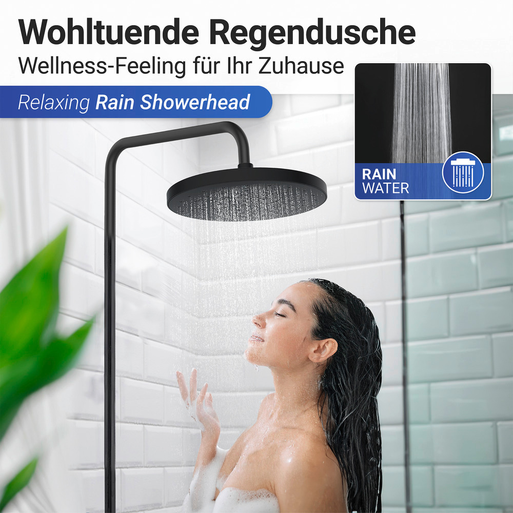 Pommeau de douche italienne, tête de douche effet pluie, anticalcaire, ø225 mm, finition noir, nettoyage automatique  Ø 22,5 cm