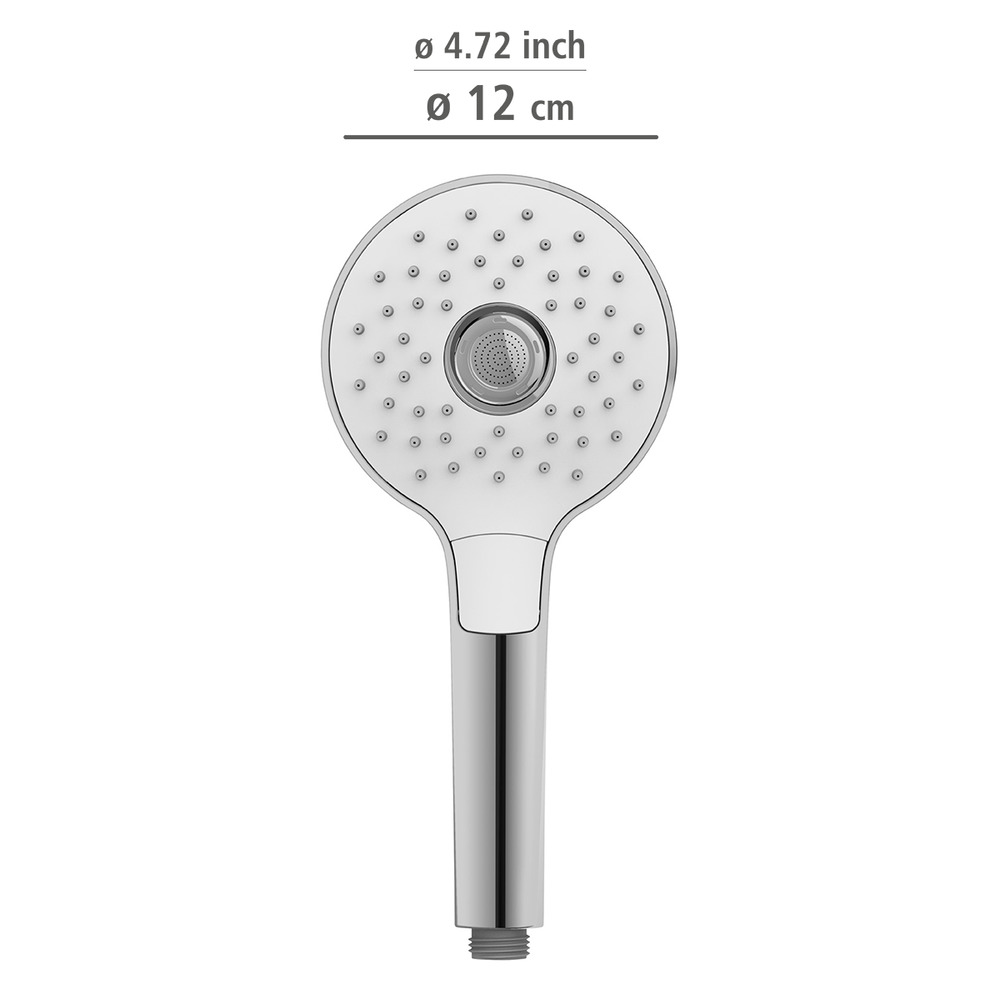 Pommeau de douche 3 jets, ø12 cm, finition chromée et blanc, embout universel 1/2", powerboost  ø12 cm