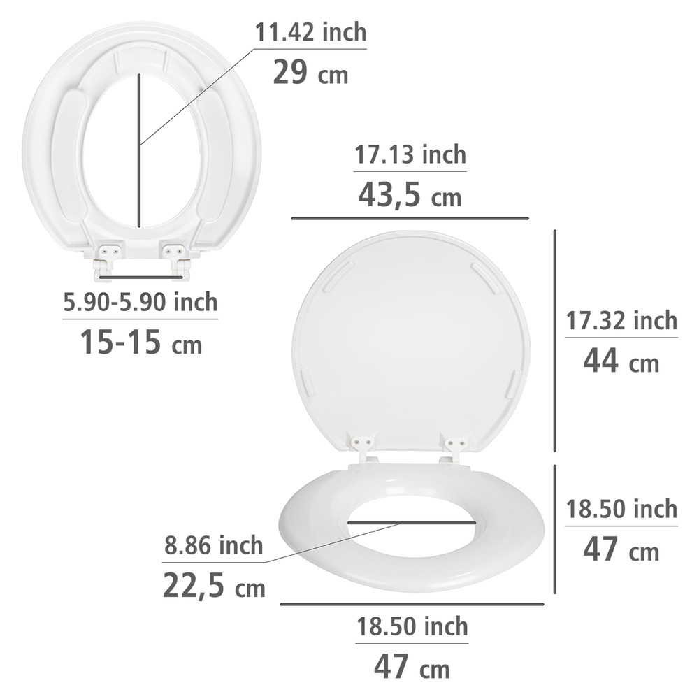 Abattant Torino blanc Duroplast XXL  en Duroplast incassable, supportant des charges atteignant les 300 kg