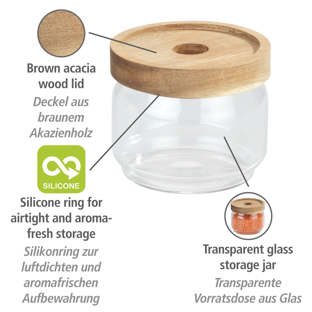 Boîte de conservation alimentaire Vido 0,3 litres  Boîte en verre avec couvercle en bois d'acacia