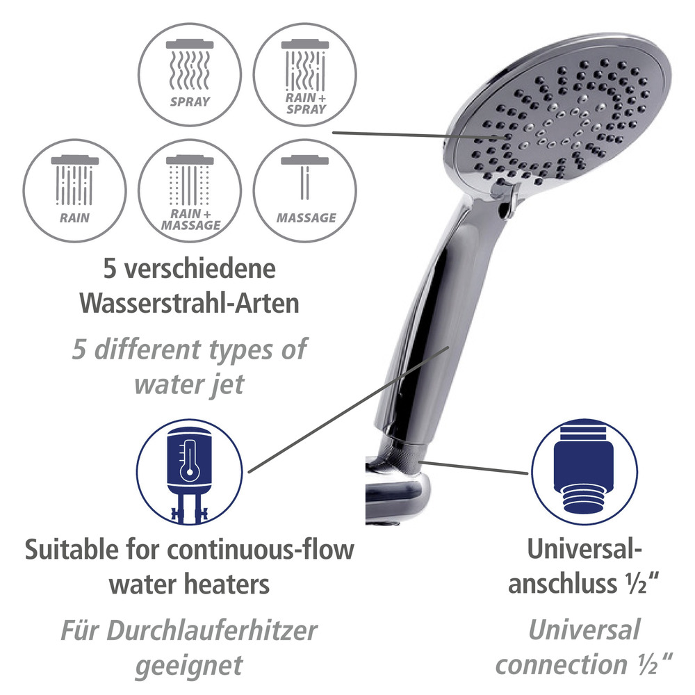 Set de douche inox Young 66cm, chromé  Longueur barre : 66 cm