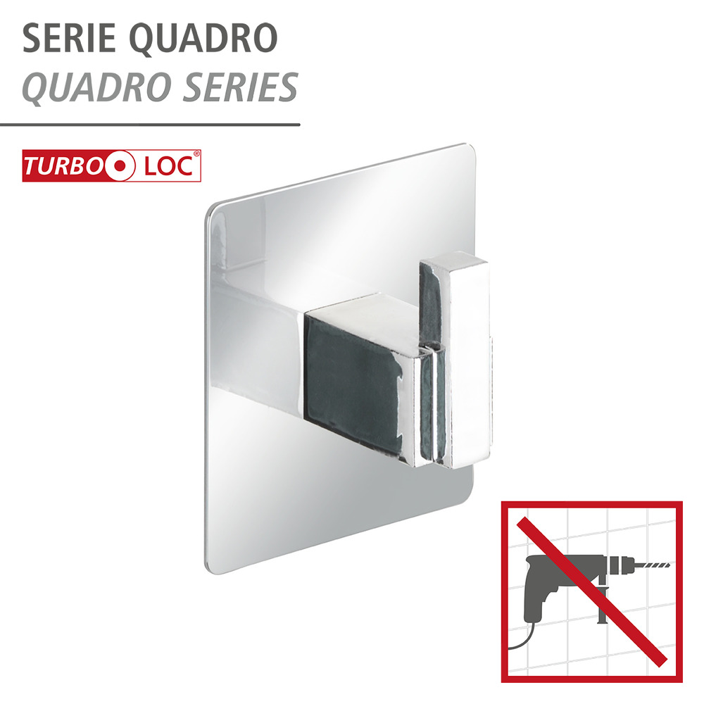 Turbo-Loc® cochet Mural Uno Quadro  acier inox, fixer sans percer