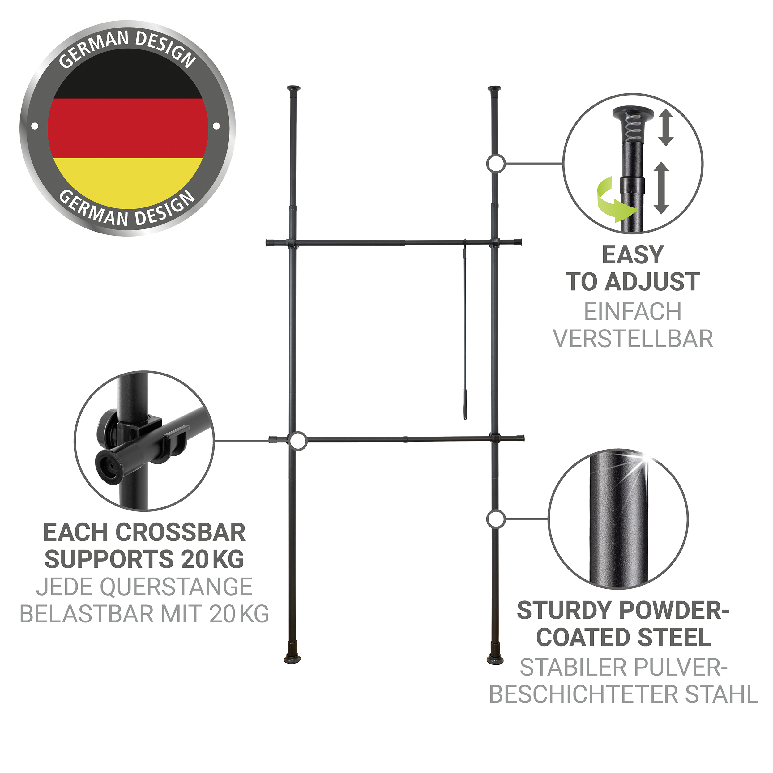 Système télescopique Herkules Basic Noir  en acier revêtu par poudre