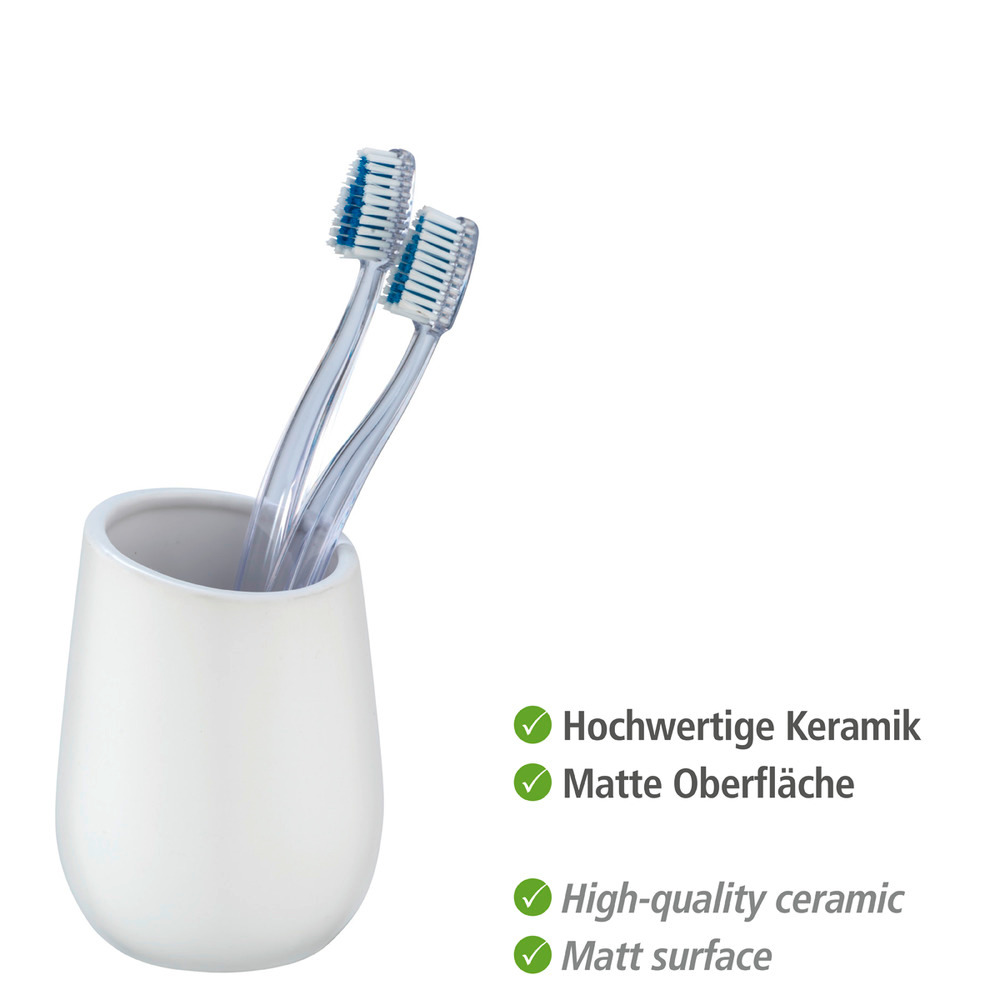 Set d'accessoires de salle de bain Badi blanc  avec gobelet pour brosse à dents et distributeur de savon