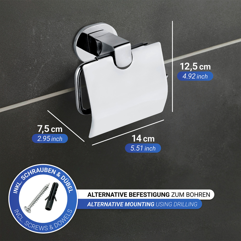 UV-Loc® Porte papier toilette avec abattant Maribor  Fixation sans percer grâce à un système adhésif innovant