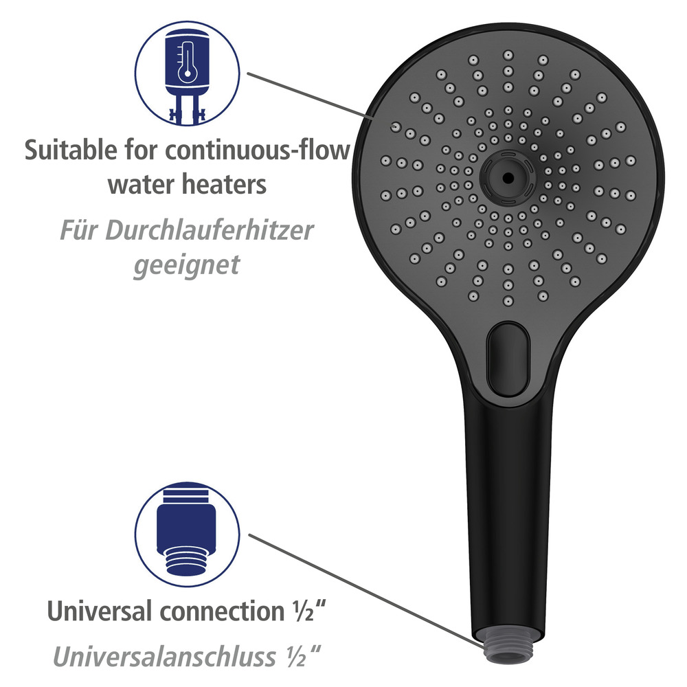 Pommeau de douche Ultimate Shower Noir/Gris  diamètre 13 cm 