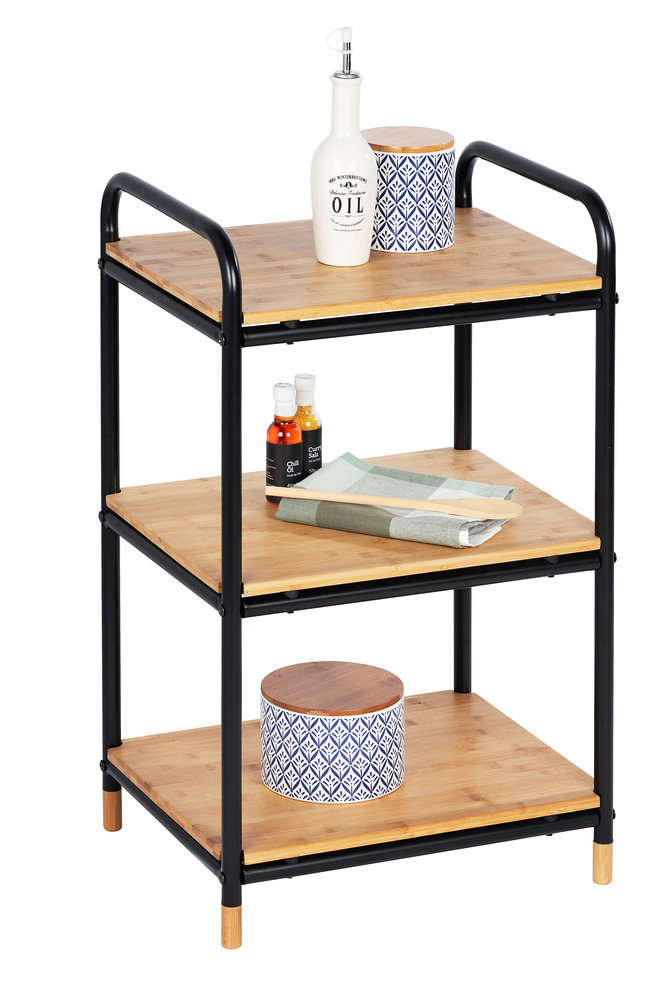 Etagere rangement cuisine Loft, étagère bois et métal noir 3 niveaux, 42x69x33,5 cm  étagère bambou, 3 niveaux