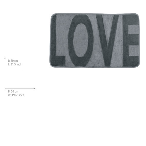 Tapis de bain Memory Foam Love gris souris  polyester, 50 x 80 cm