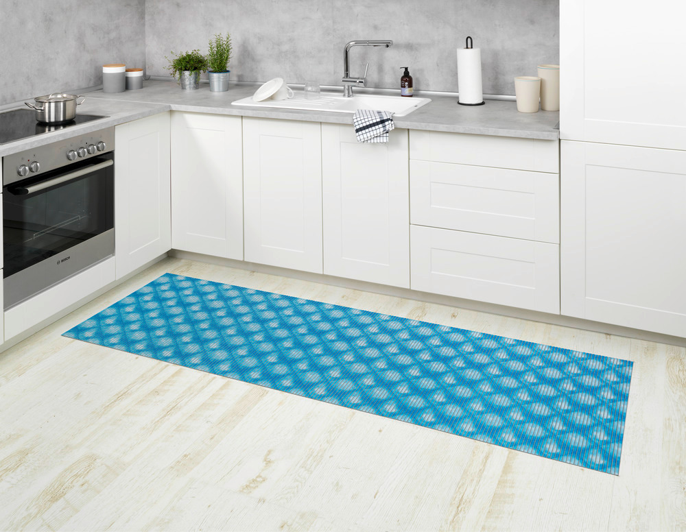 Tapis de bain en mousse, 65x200 cm, Flow Bleu  