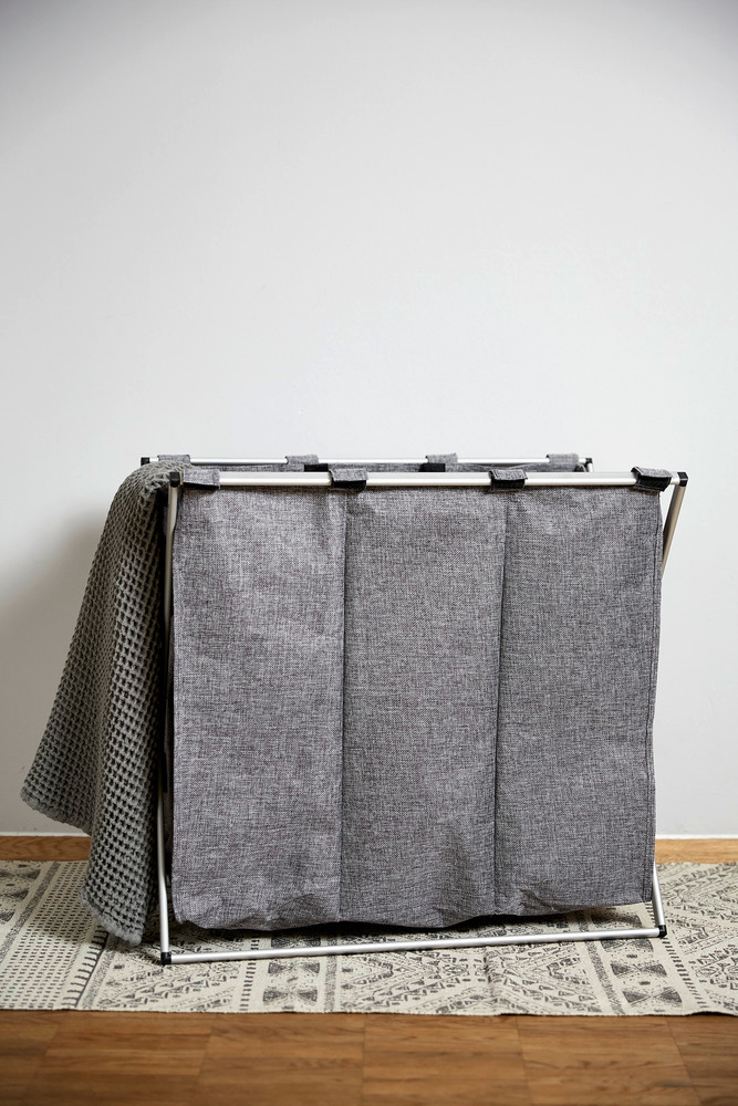 Panier à linge Trio gris chiné  corbeille à linge, 130 l, 3 compartiments