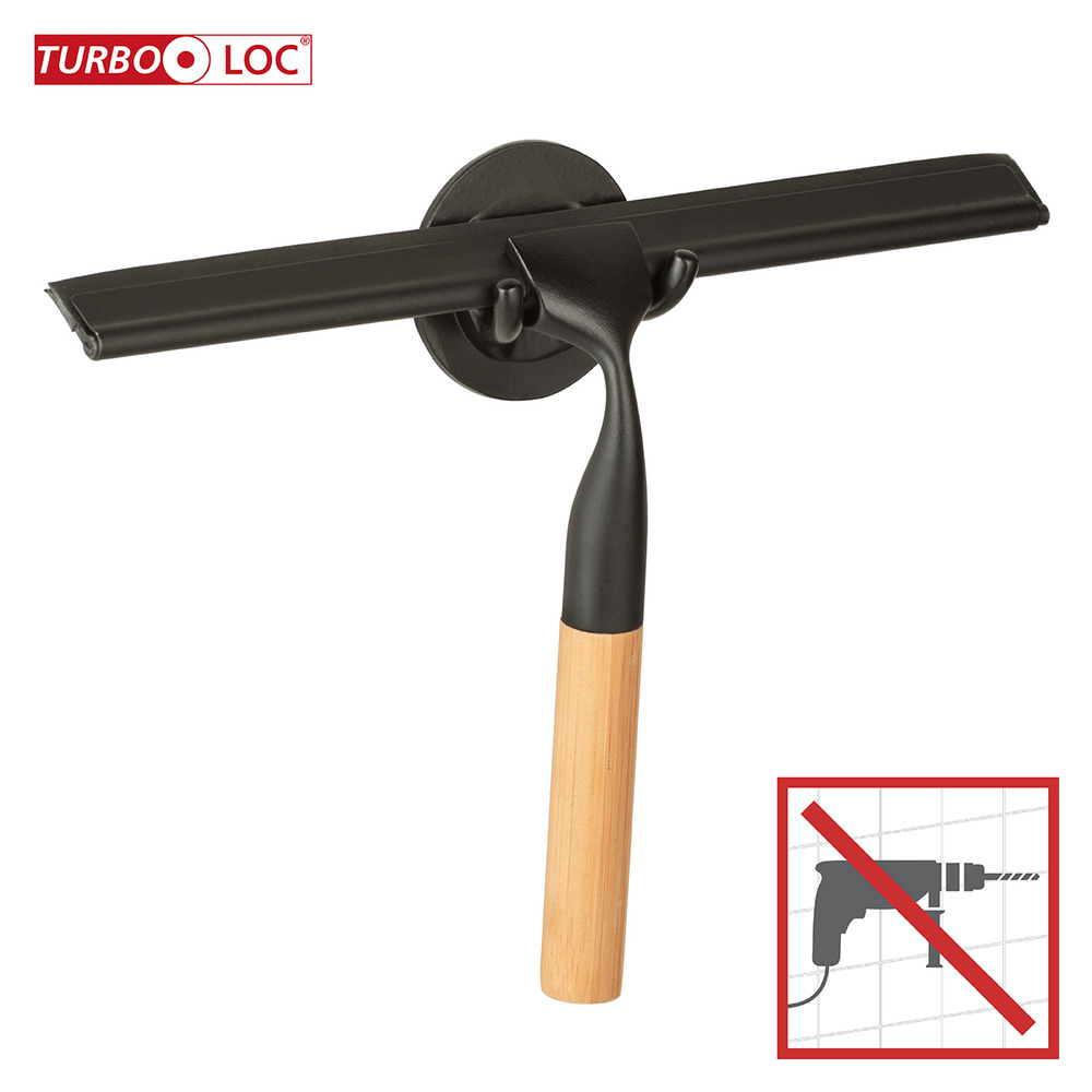 Raclette de douche, acier noir et manche bois bambou, Bambusa, L24,3 cm  Fixation sans perçage