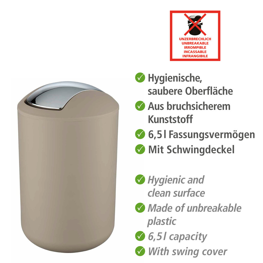 Poubelle à couvercle oscillant Brasil L taupe  6,5 l