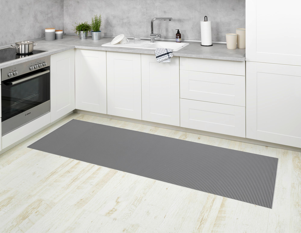 Tapis de bain en mousse souple, 65x200 cm, Uni gris  Tapis en mousse souple