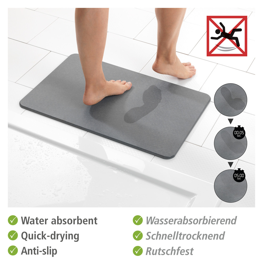 Tapis de bain diatomite, 60x39 cm, Simi, Gris  Tapis salle de bain