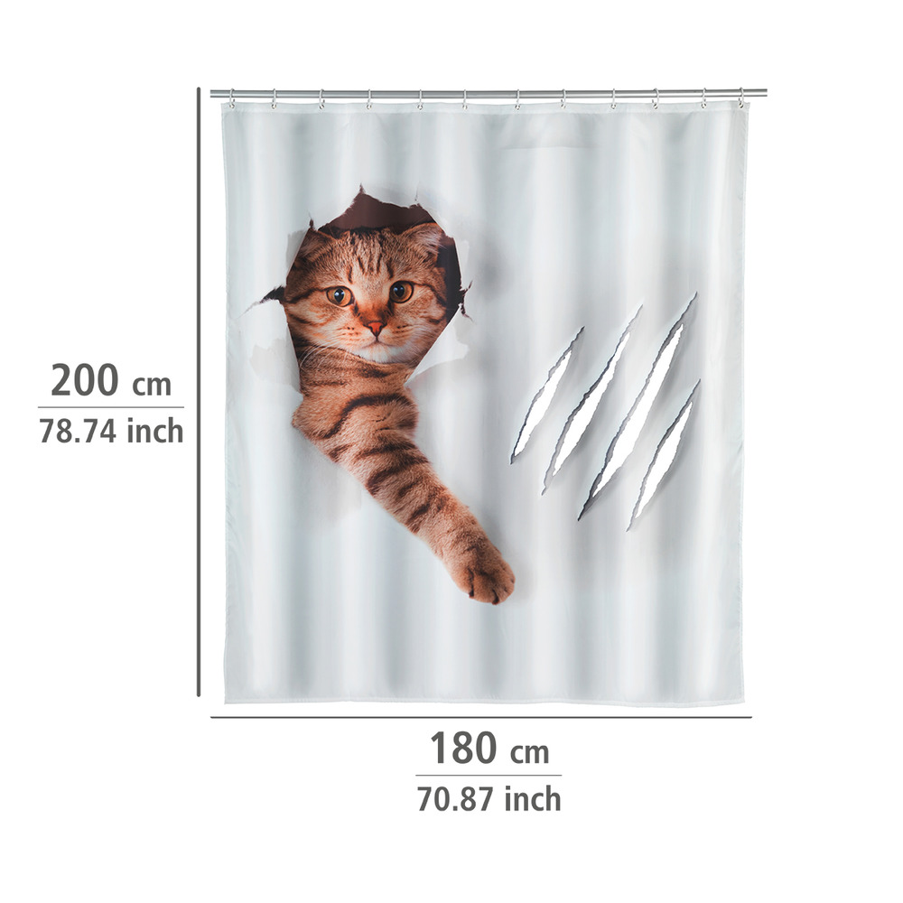 Rideau de douche Cute Cat  polyester, 180 x 200 cm, lavable