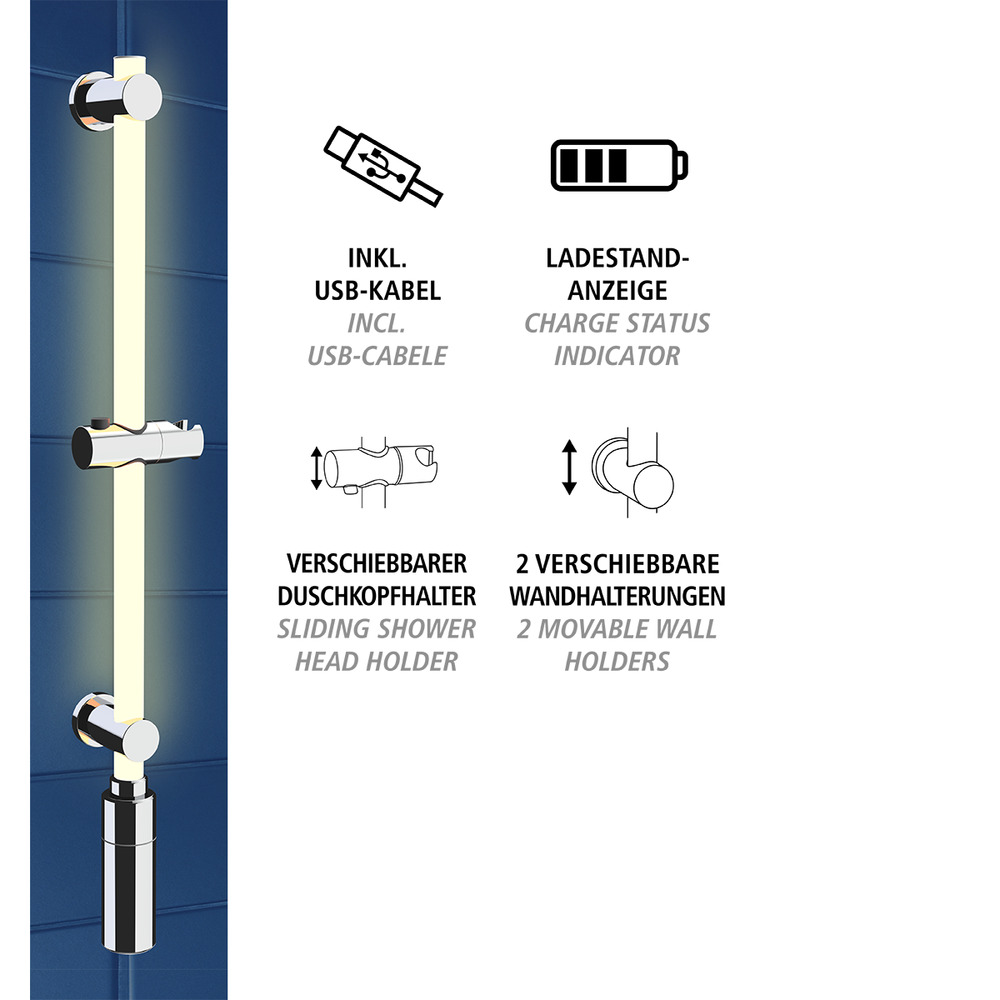 Barre de douche à LED 74 cm blanc chaud  barre de douche éclairée