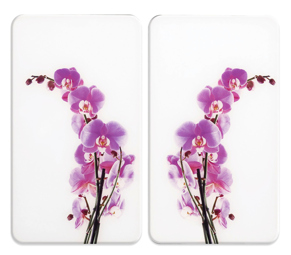 Protection Plaque de Cuisson en verre"Orchidées", lot de 2  pour tous les types de feux