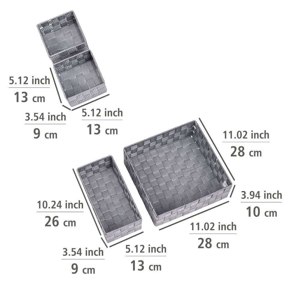 Set de corbeille Adria 4 pc gris  2 corbeilles de bain Adria S, 1 corbeille de bain M, 1 corbeille de bain L